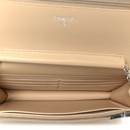 Caviar Quilted Wallet on Chain WOC Beige