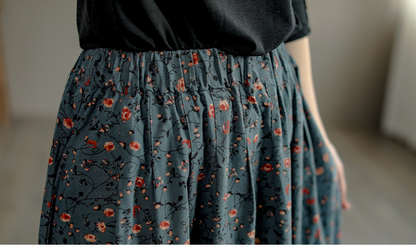 Retro Literary Floral Mid-Length Skirt