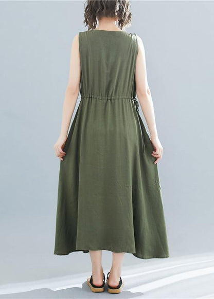 Elegant o neck sleeveless cotton Tunics Wardrobes army green Dress summer
