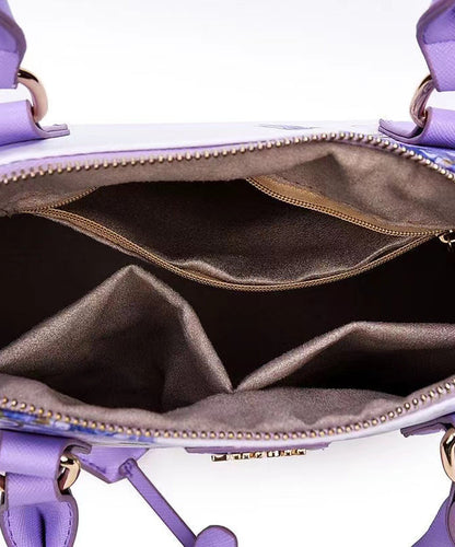 Elegant Purple Jacquard Solid Durable Faux Leather Tote Handbag