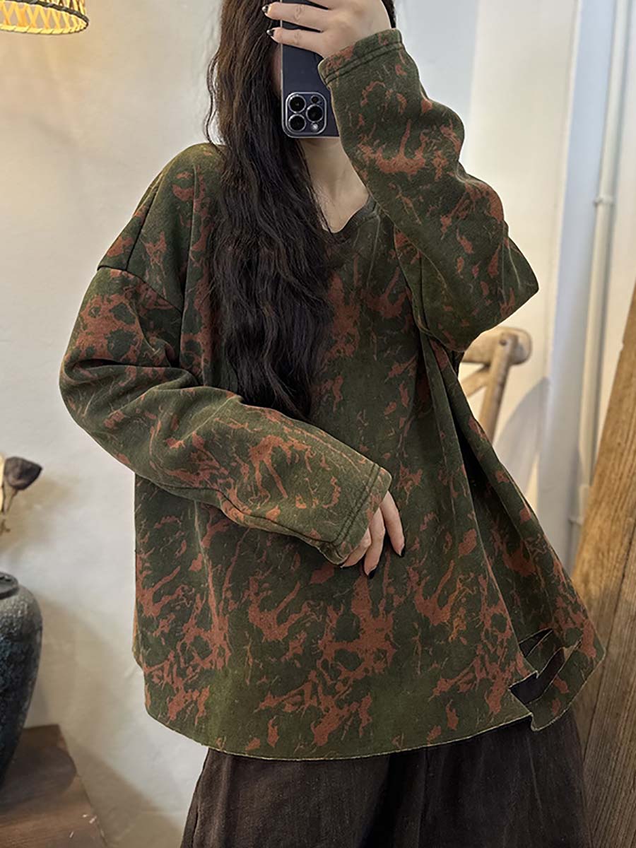 Women Worn Spliced Cotton Sweatshirt