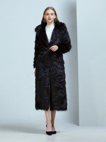 Faux Fur Coat Women V Neck Long Sleeve Maxi Winter Coat
