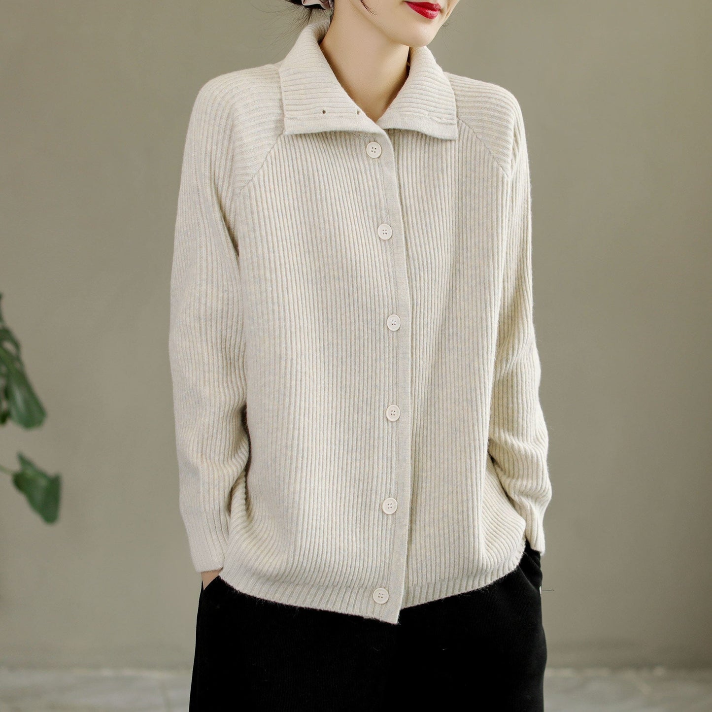Autumn Winter Casual Solid Stripe Knitted Cardigan