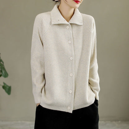 Autumn Winter Casual Solid Stripe Knitted Cardigan