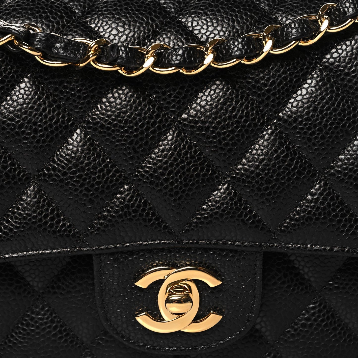Caviar Quilted Medium Double Flap Black