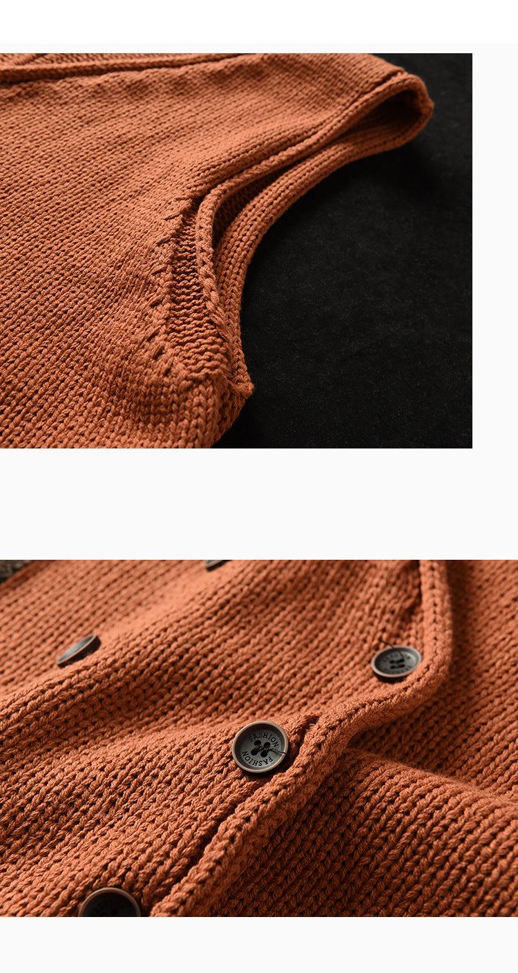 Vintage Knit Loose Double-Breasted Patch Vest