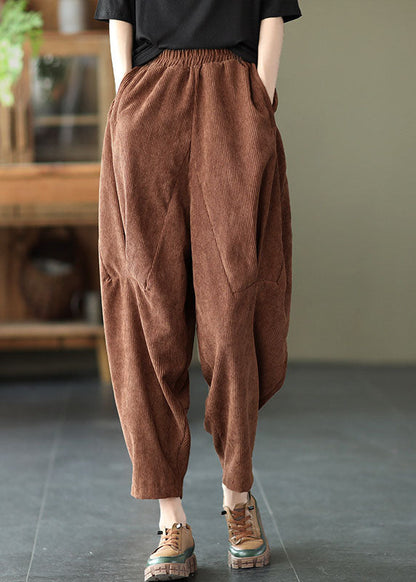 Coffee Corduroy harem Pants elastic waist