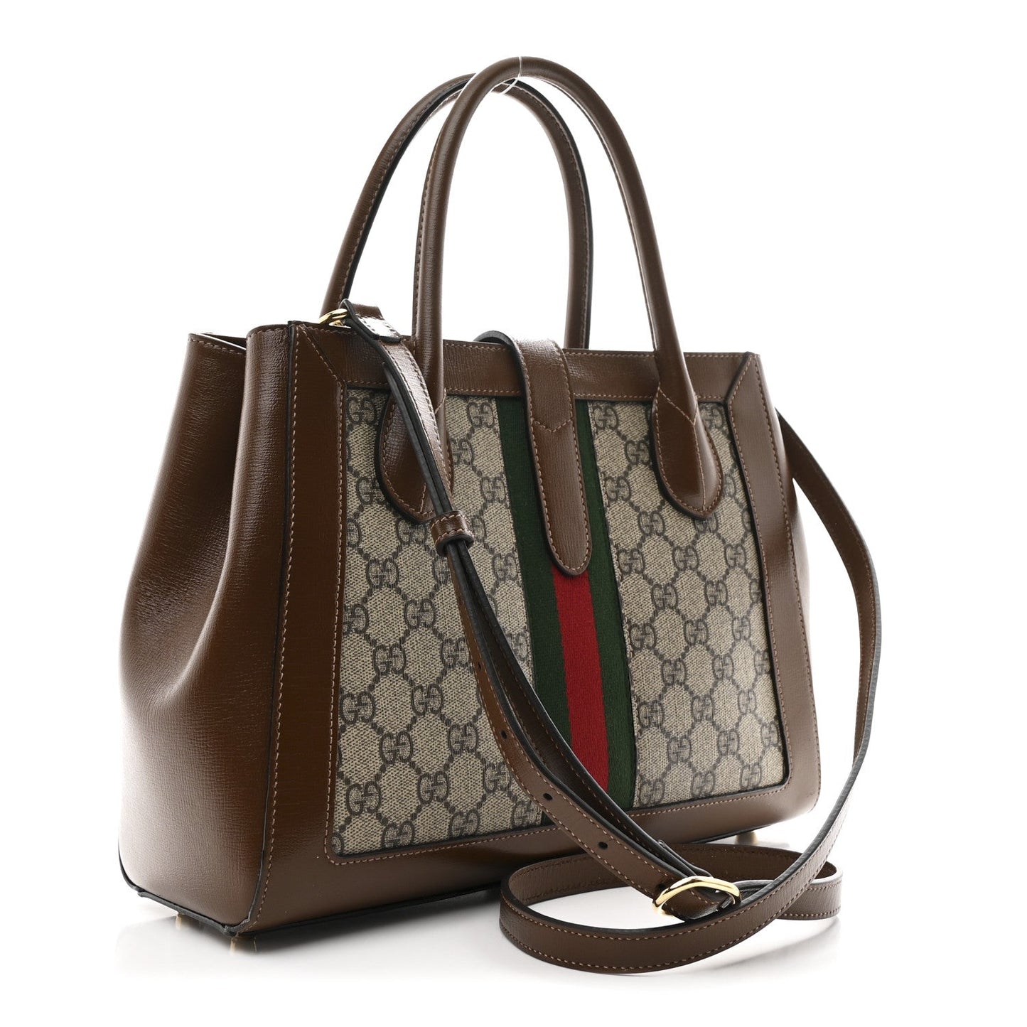 GG Supreme Monogram Azalea Calfskin Web Medium Jackie 1961 Tote Beige Ebony Brown Sugar