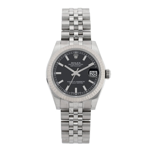Stainless Steel 18K White Gold 31mm Oyster Perpetual Datejust Watch Black 178274