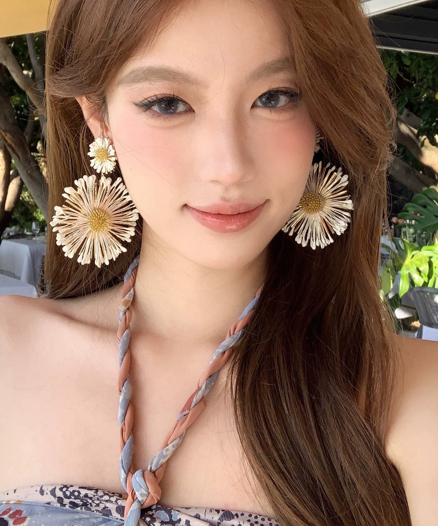 Casual Blue Alloy Sunflower Drop Earrings