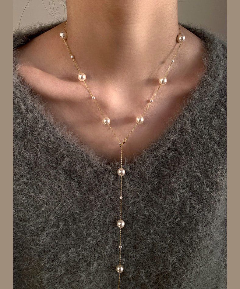 Art White Pearl Layering Adjustable Alloy Long Necklace