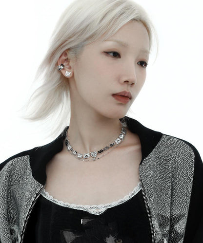 Bohemian Silk Stainless Steel Graffiti Cat Double-Layer Necklace