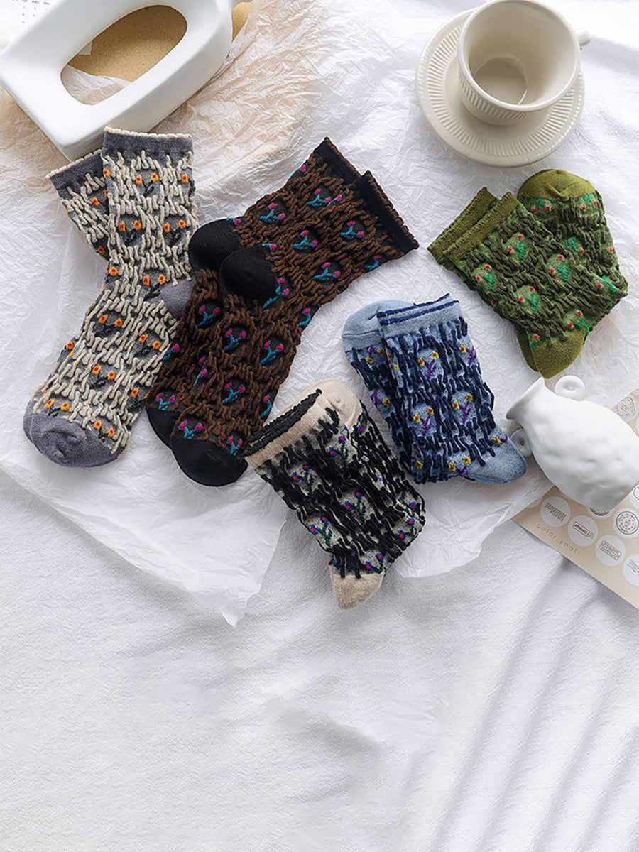 100% Cotton Preppy Style Women Socks 5 Pairs
