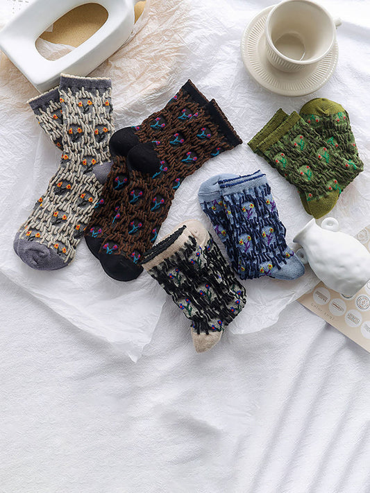 100% Cotton Preppy Style Women Socks 5 Pairs