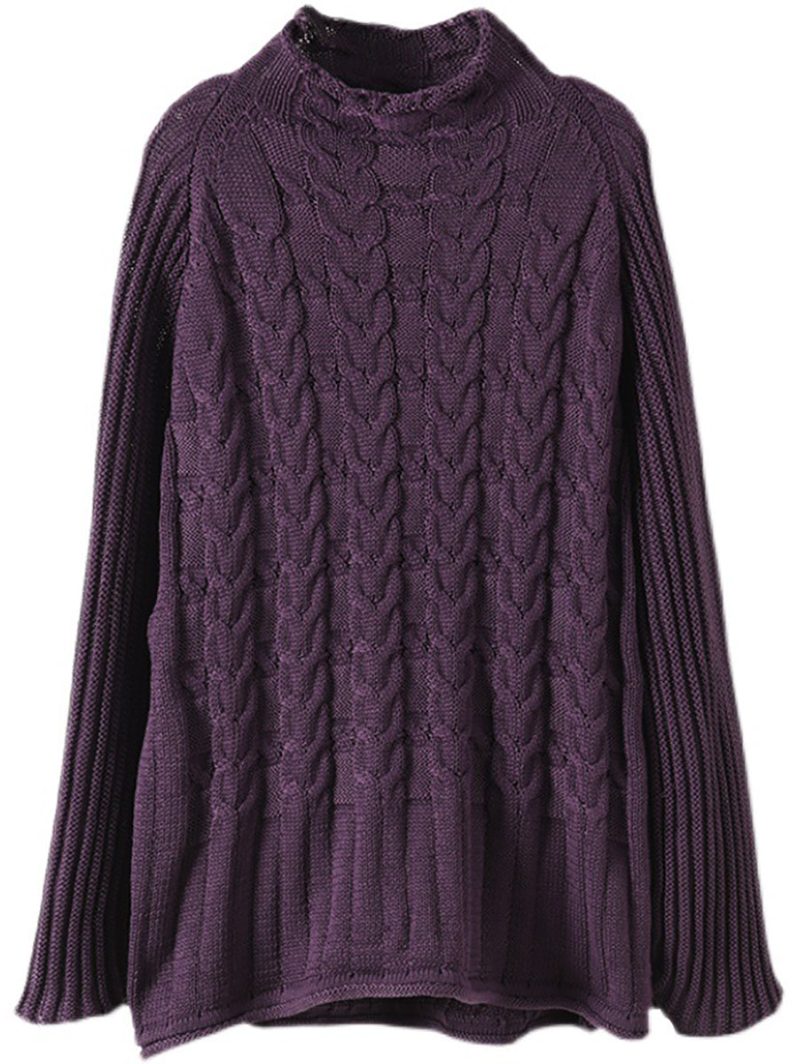 Women Turtleneck Knitted Solid Color Long Sleeve Sweater