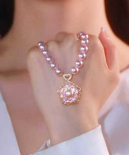 Original Design Pink Alloy Pearl Pendant Necklace