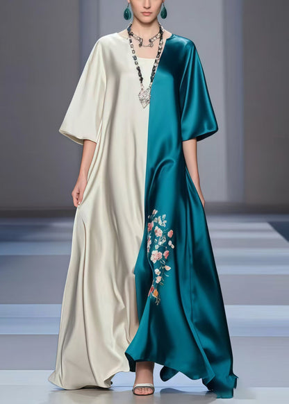 Chic Colorblock Oversized Patchwork Silk Maxi Dresses Summer