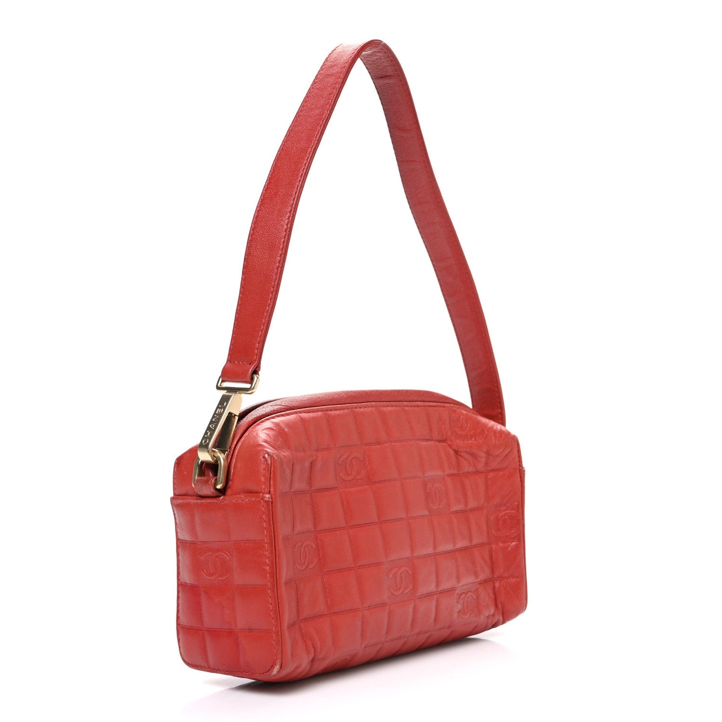 Lambskin Embossed CC Chocolate Bar Shoulder Bag Red