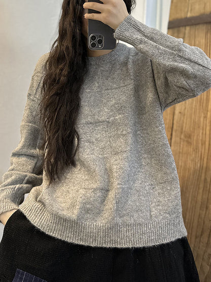 Women Winter Artsy Plaid Knitted Solid Warm Sweater