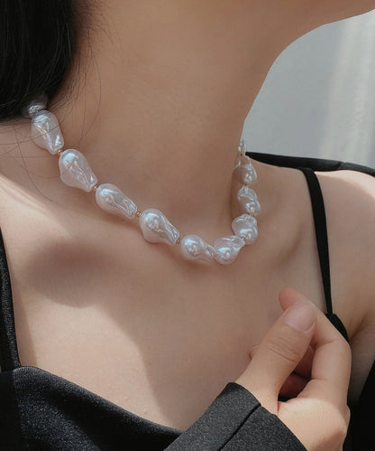 Elegant White Alloy Asymmetrical Pearl Princess Necklace
