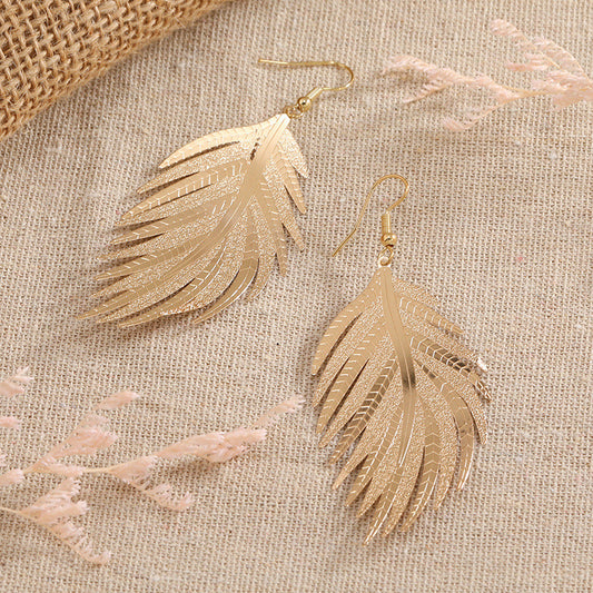 Retro Personality Fashion Feather Metal Earrings