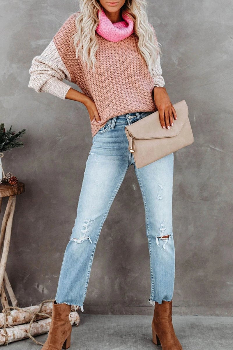 Turtleneck Color Block Casual Sweater