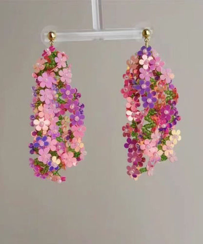 Stylish Rainbow Acrylic Floral Sequins Tassel Drop Earrings