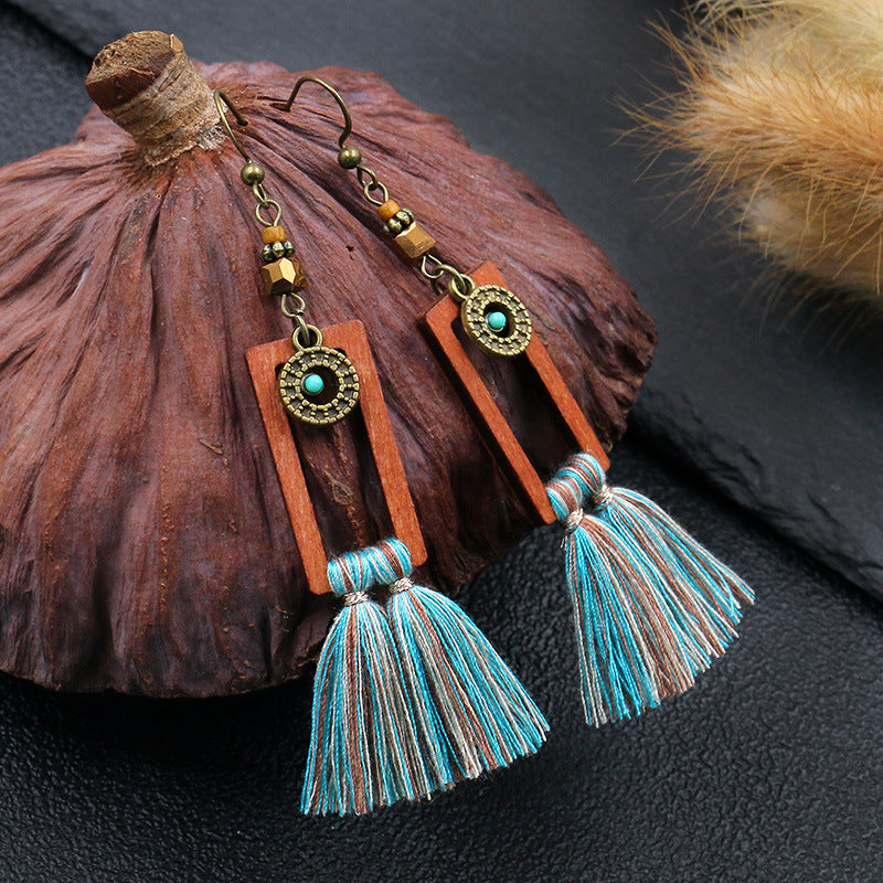 Boho Vintage Square Fringe Earrings