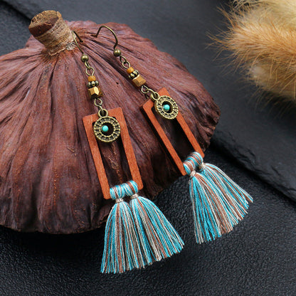 Boho Vintage Square Fringe Earrings