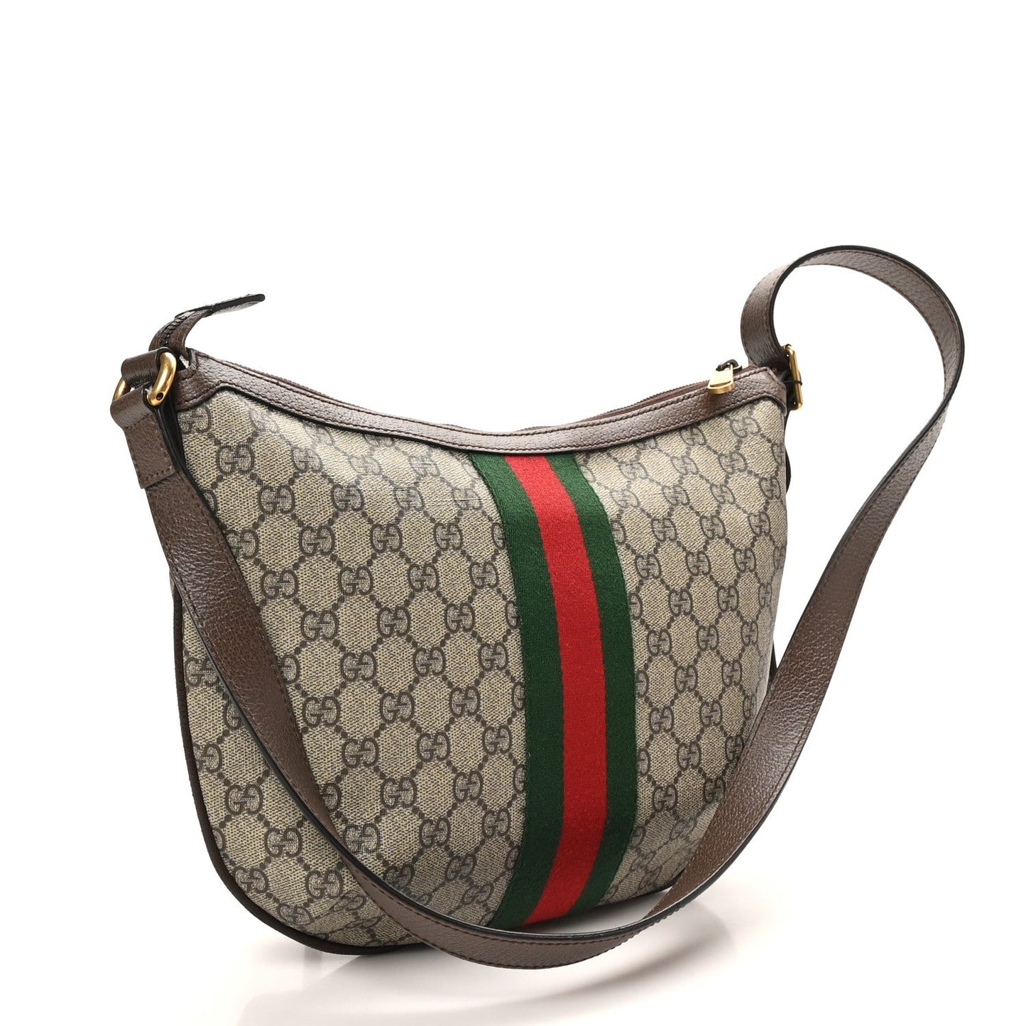 GG Supreme Monogram Web Small Ophidia Half Moon Hobo Brown