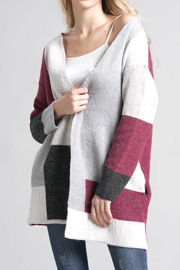 Knit Multi color Long Sleeve Cardigan - Navy