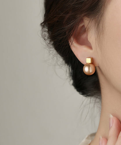 Women Champagne Copper Alloy Pearl Stud Earrings