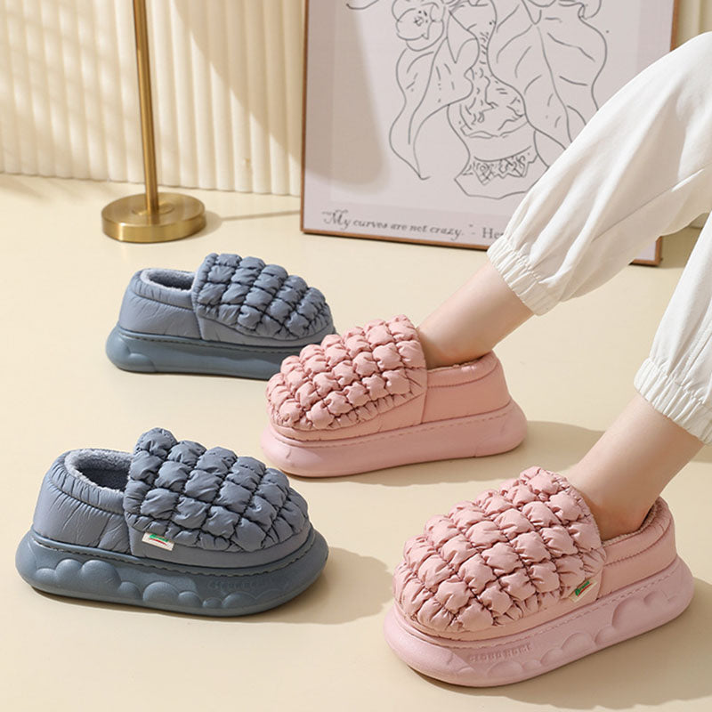 Winter Women Grid Household Warm Cotton Shoes