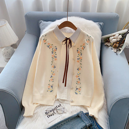 Gentle Fengsen Department Hand Embroidered Flower sweater coat  5053