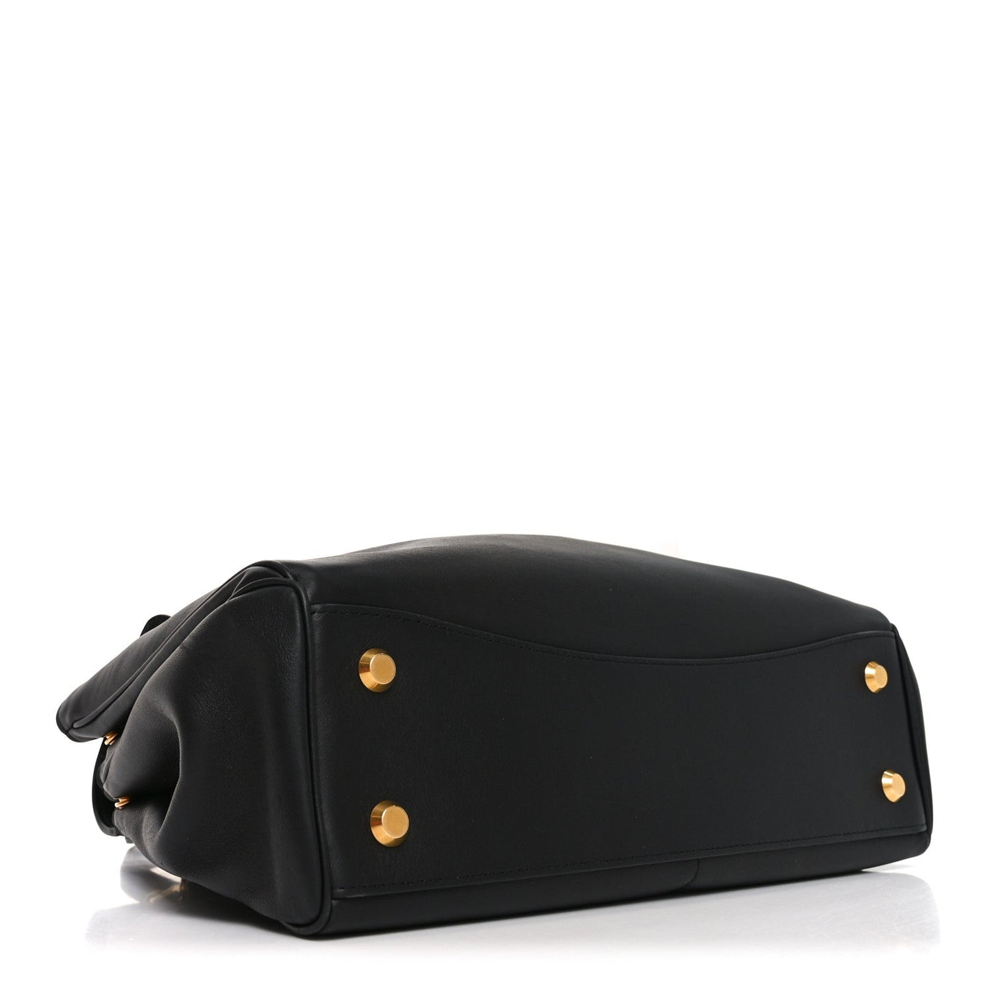 Natural Smooth Calfskin Medium Rodeo Top Handle Handbag  Black