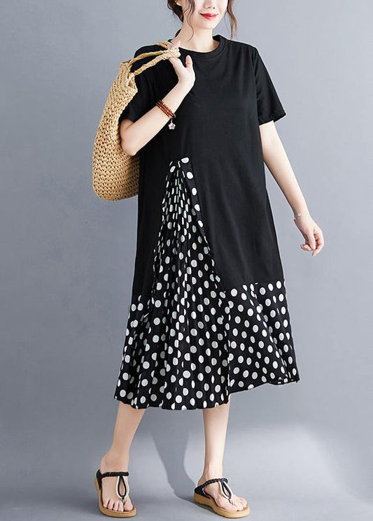 Bohemian black o neck cotton dresses false two pieces Maxi summer Dress