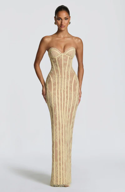 Strapless Off Shoulder Lace Corset Back Mermaid Maxi Evening Dress