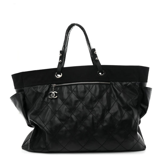 Coated Canvas Stitched XL Paris Biarritz Tote Black