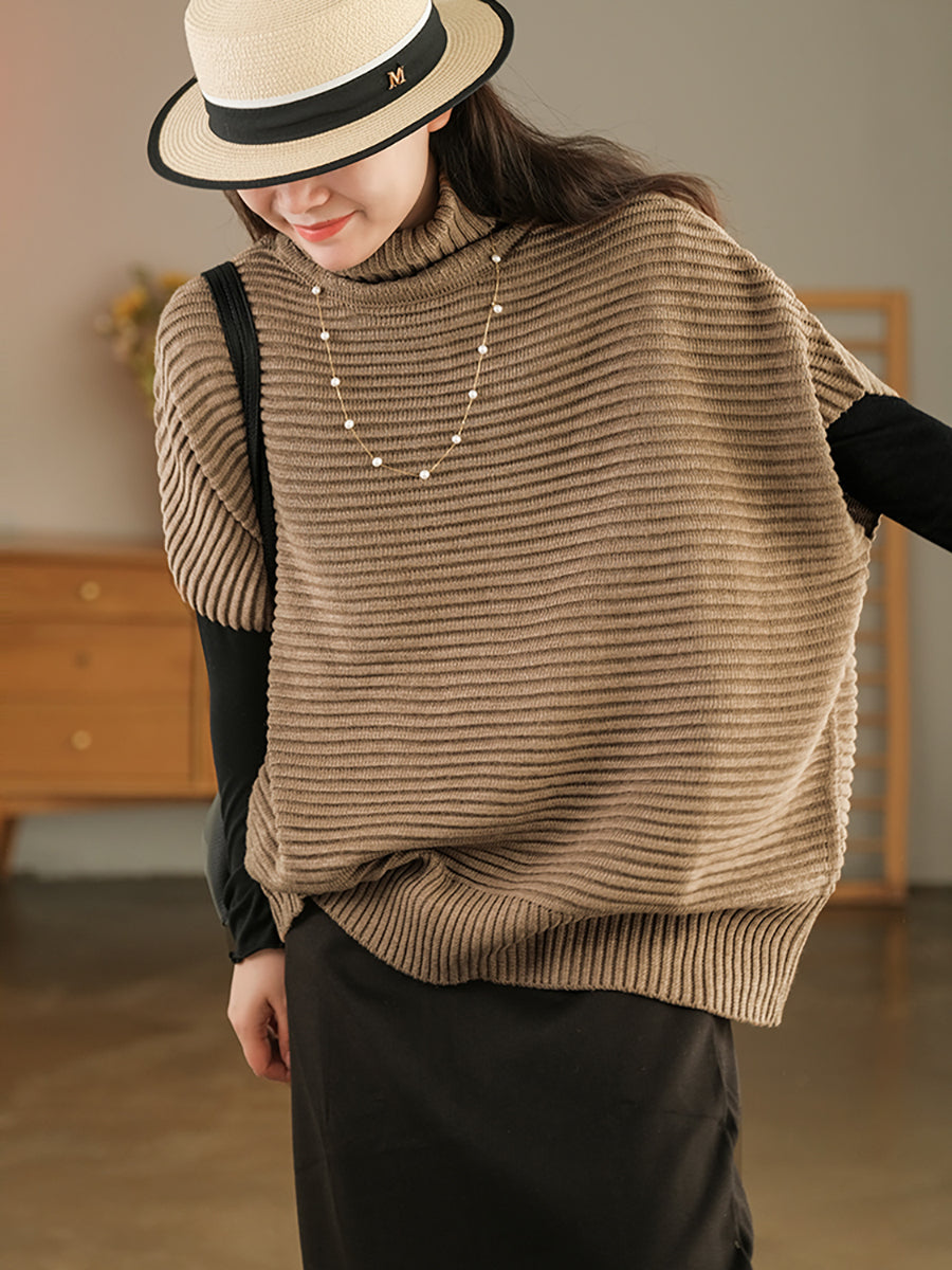 Women Turtleneck Half Sleeve Loose Pullover Sweater