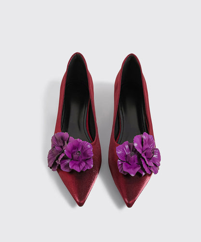 Champagne Faux Leather Women Floral Splicing Flat Feet Shoes