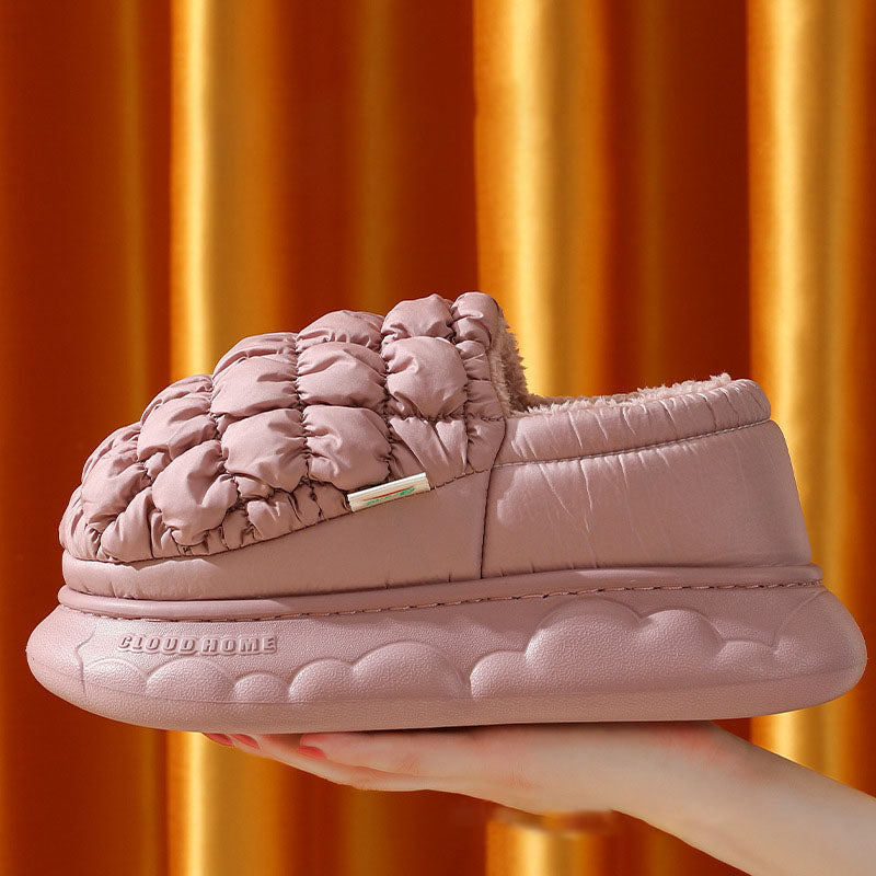 Winter Women Grid Household Warm Cotton Shoes