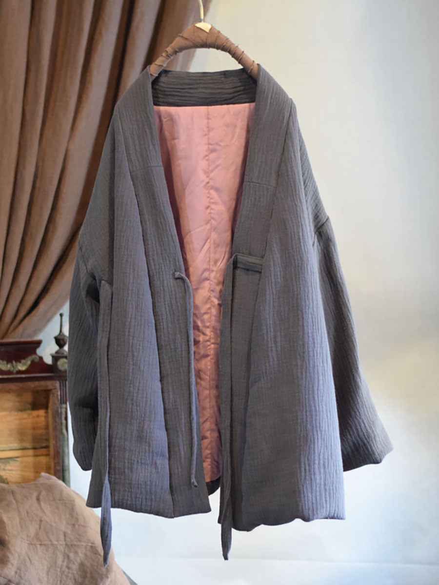 Women Winter Chinese Style Drawstring Linen Cotton Coat