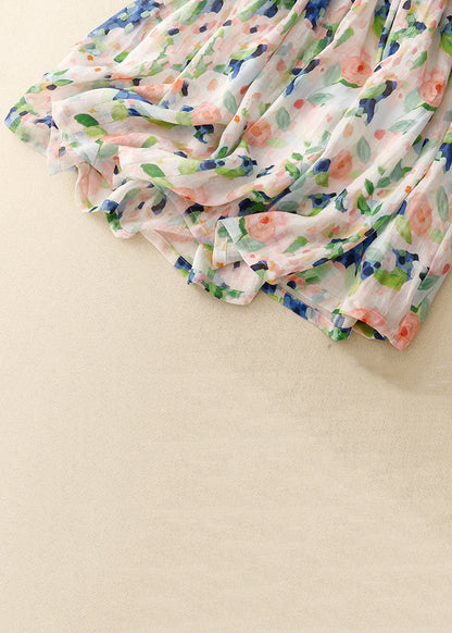 Italian Colorblock Print Pockets Elastic Waist Cotton Skirts Summer