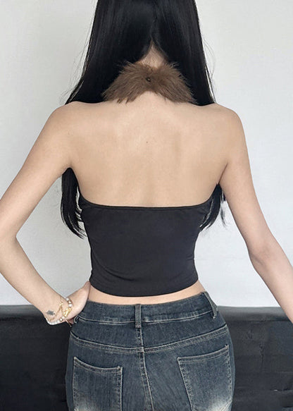 Sexy Leopard Backless Fluffy Patchwork Tanks Summer
