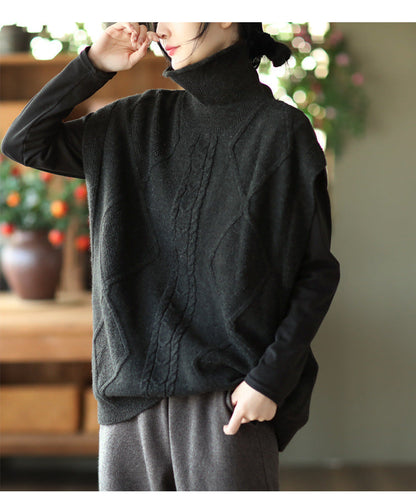 Vintage Twist Knit Turtleneck Vest