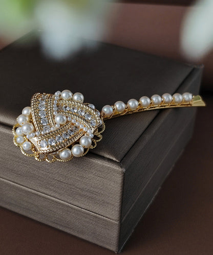 Bohemian Gold Copper Overgild Inlaid Pearl Zircon Hairpin