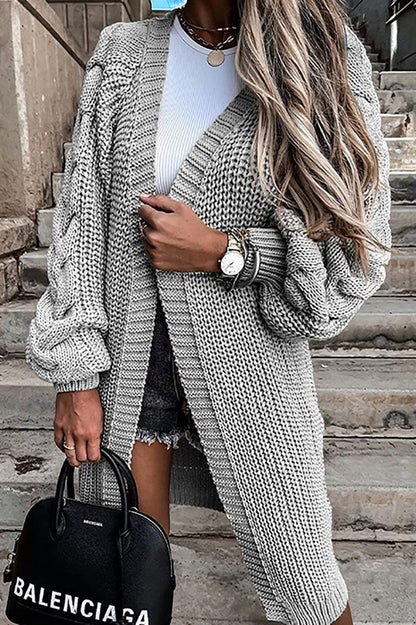Lantern Sleeve Twist Cable Sweater Cardigan