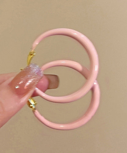 Brief Pink Alloy Drip Glaze Hoop Earrings