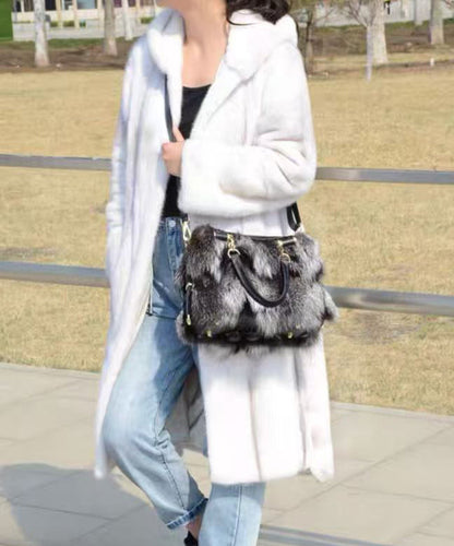 European And American Style Fox Fur Large Capacity Tote Handbag