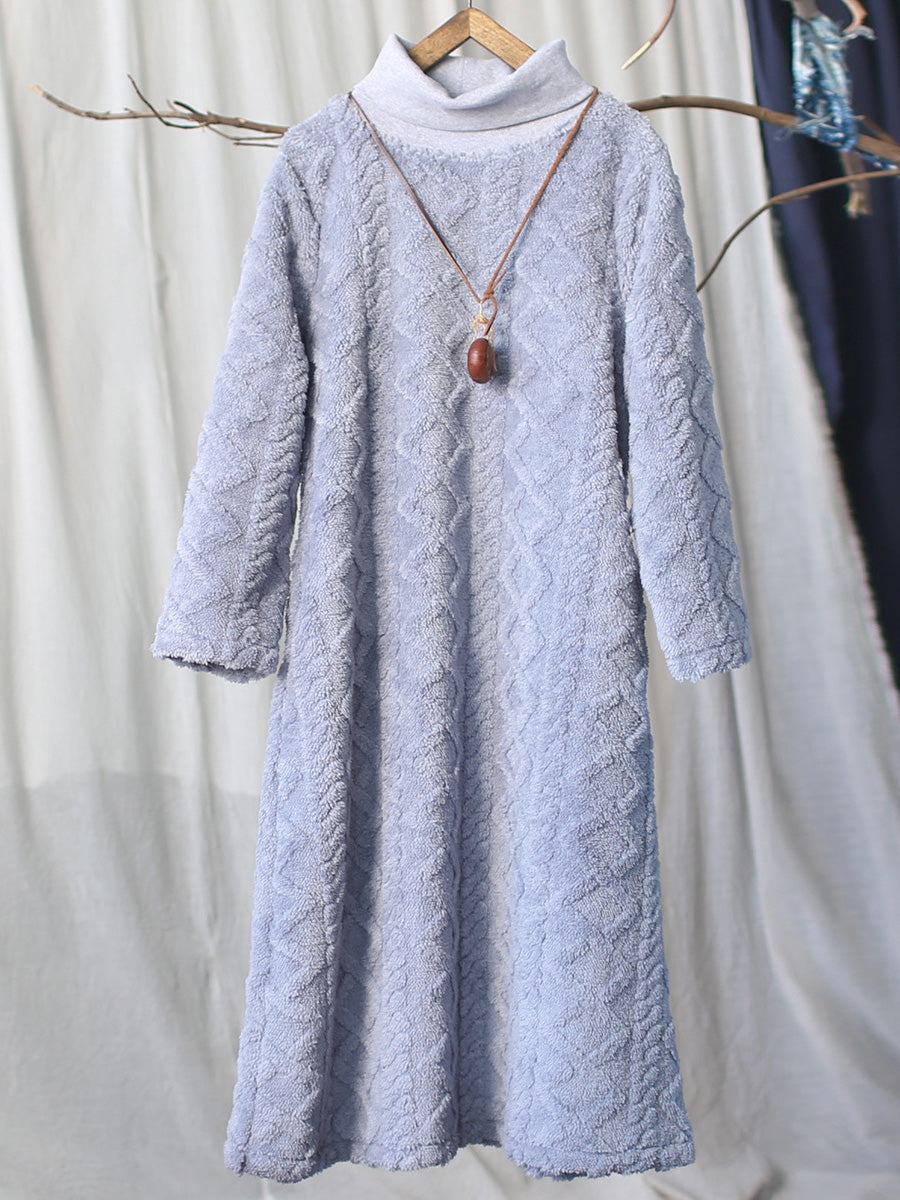 Women Winter Artsy Spliced Warm Loose Dress